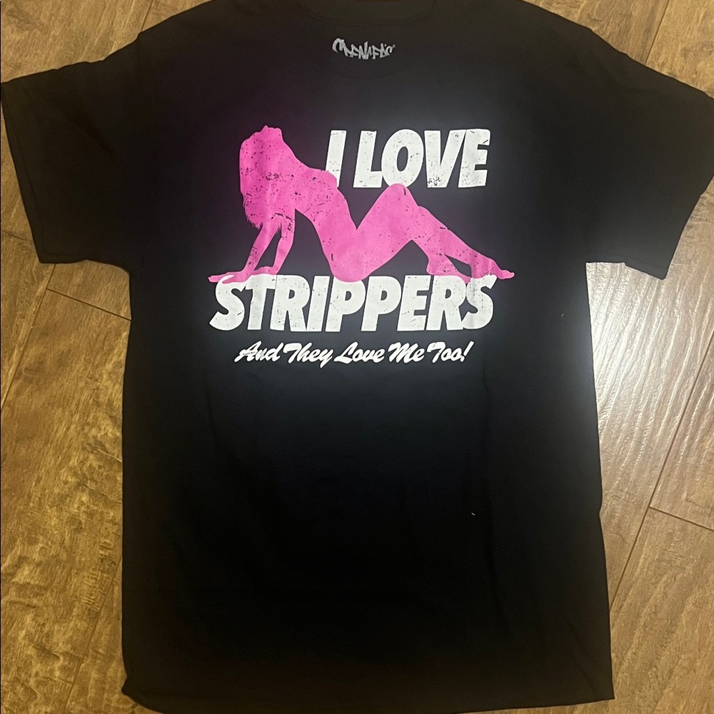 Spencer's Black T-Shirt I love strippers